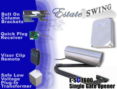 Gate Opener - Estate Swing E-SC 1600 Column Mounting Single Swing Gate Opener  w/ Free Extra Remote (E-SC 1600)