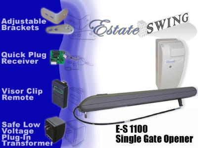 Gate Opener - E-S1100 Estate Swing Single Gate Opener w/ Free Extra Remote (E-S 1100)