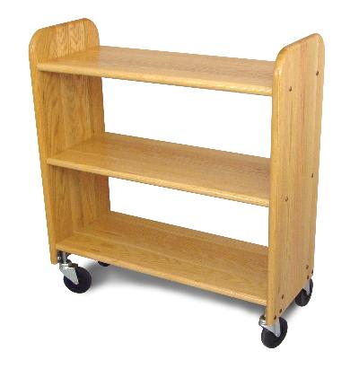  Library Book Truck Natural Oak Grain - Flat Shelves (Product ID = 3324)