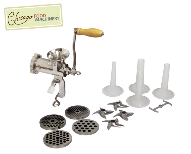 Chicago Food Machinery 5 x 6 Stainless Steel Meat Grinder and Sausage  Stuffing Kit for #32 Sizes