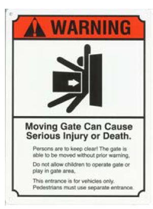 Warning Gate Sign for 1500/1600/1550ETL/1650ETL