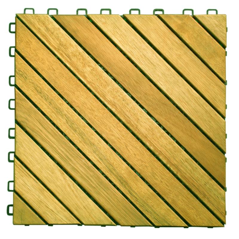 V368 Acacia Hardwood - 12 Diagonal Slat Design - Interlocking Wood Deck Tile