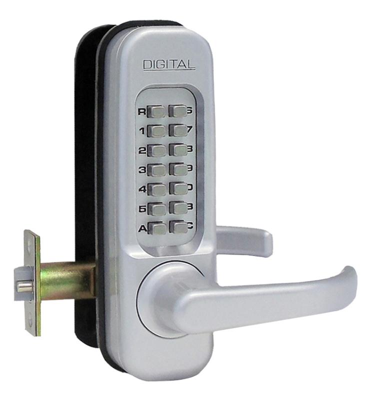 LockeyUSA 1150 Heavy Duty Keyless Spring Latch Lever Lock - Satin Chrome - (R) Hand Door