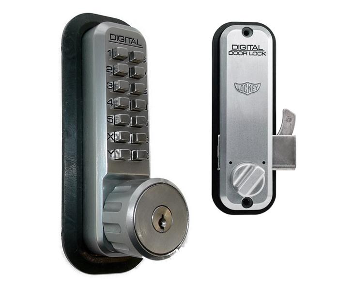 2500 LockeyUSA Mechanical Sliding Door Lock with Key Override  - Satin Chrome