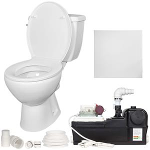 Lift Assure 1+HP Up Flush Macerating Toilet System with In-Wall Pump - 800W, 12” Rough-In, 1.4 GPF, 2-Piece Round Toilet for Basements Bathrooms