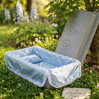 Loving Touch 34" Extra Large Standard Pet Casket - Single Wall Fauxcrete Dog Burial Casket with Bedding Interior & Free 2nd Day Air Shipping - Blue Bedding Interior